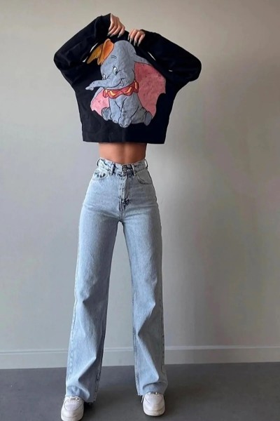 -buz Kar Likralı Süper Yüksek Bel Salaş Jeans Palazzo Pantolon. (süper Yüksek) Wide Leg