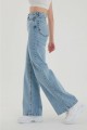 Julia Likralı Kadın Açık Mavi Kar Yıkama Süper Yüksek Bel Salaş Paça Denim Palazzo Pantolon