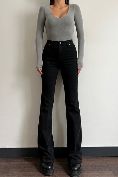 Siyah Ispanyol Paça Flare ( Extra Rahat) Kot Pantolon Yüksek Bel Ispanyol Jeans Toparlayıcı
