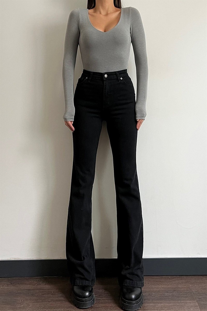 Siyah Ispanyol Paça Flare ( Extra Rahat) Kot Pantolon Yüksek Bel Ispanyol Jeans Toparlayıcı
