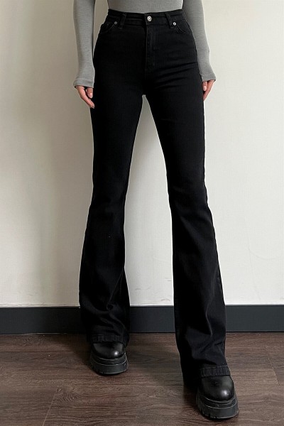 Siyah Ispanyol Paça Flare ( Extra Rahat) Kot Pantolon Yüksek Bel Ispanyol Jeans Toparlayıcı
