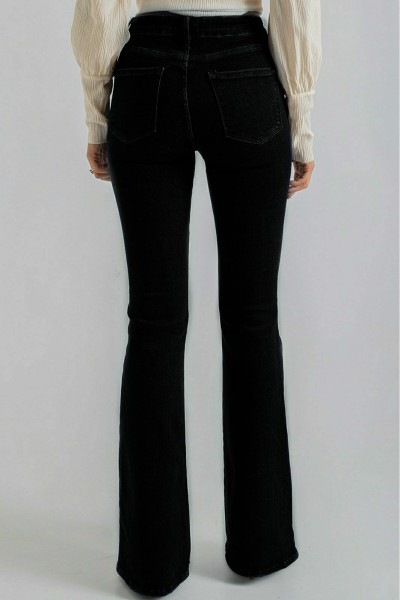 ( Extra Rahat) Siyah Ispanyol Paça Kot Pantolon Yüksek Bel Ispanyol Jeans Toparlayıcı