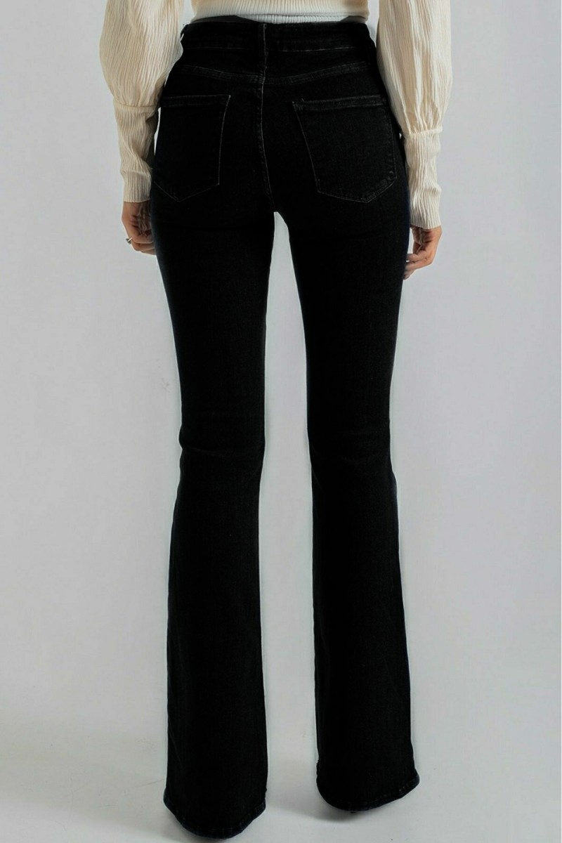 ( Extra Rahat) Siyah Ispanyol Paça Kot Pantolon Yüksek Bel Ispanyol Jeans Toparlayıcı