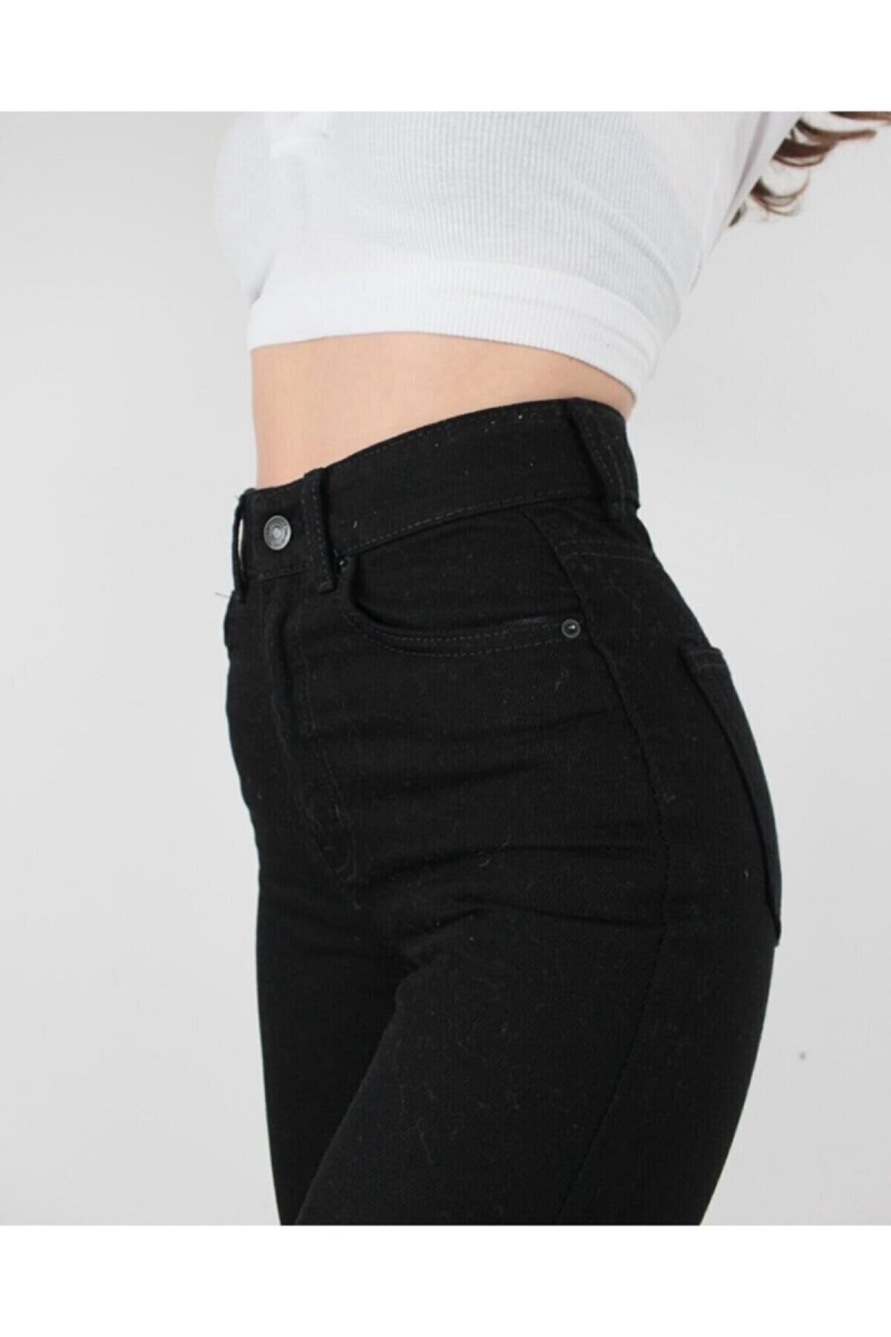 Yüksek Bel Siyah Mom Kot Pantolon Likralı Solmaz Ekstra Rahat Mom Jeans
