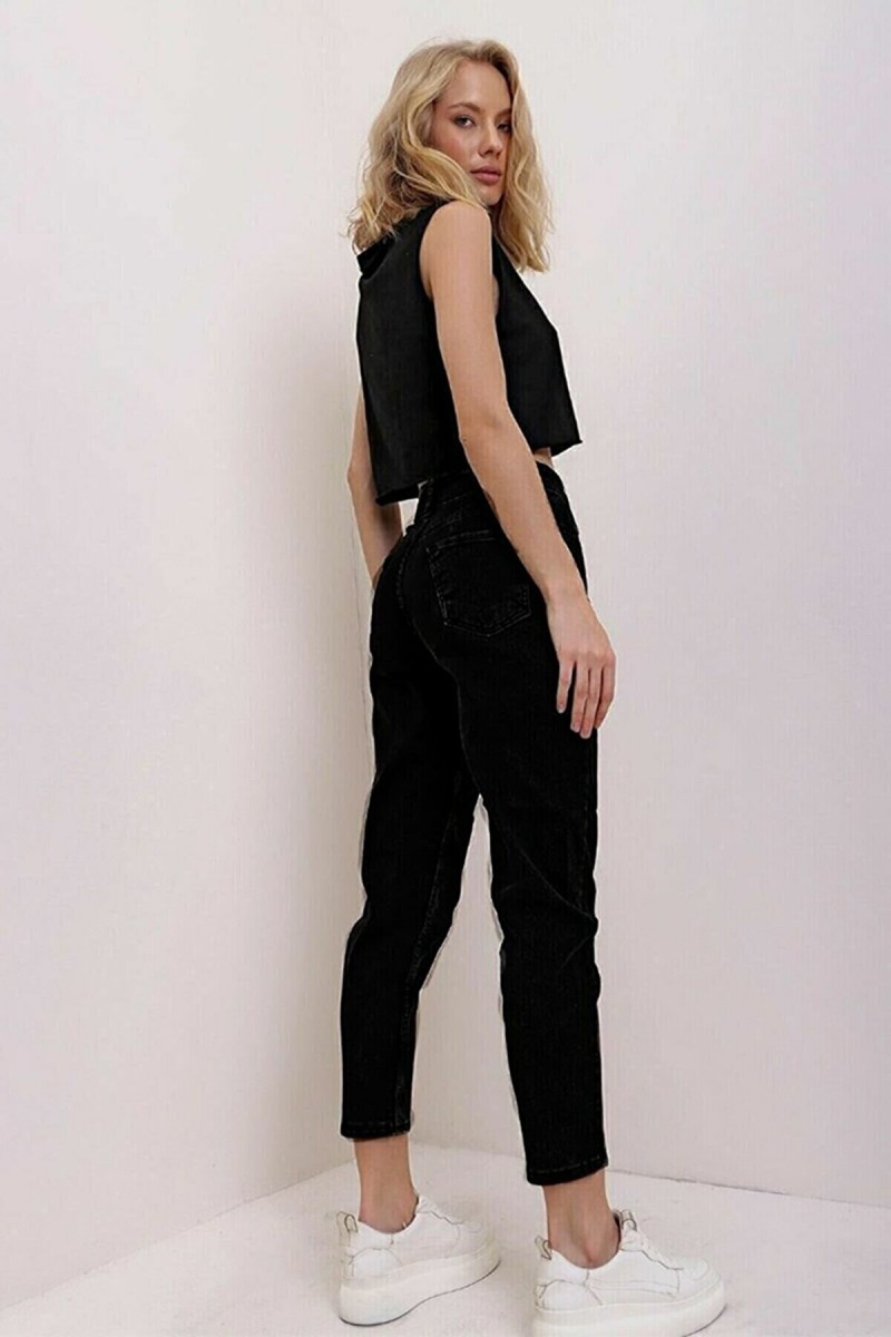 Siyah Mom Yüksek Bel Kot Pantolon Likralı Solmaz Ekstra Rahat Mom Jeans