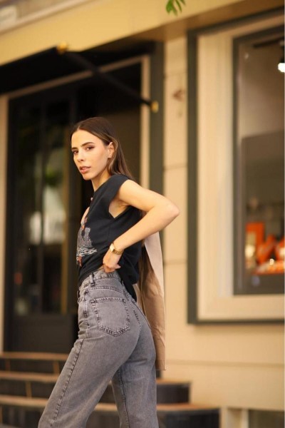 Paris Kadın Füme Kar Yıkama Extra Yüksek Bel Salaş Paça Denim Kot Pantolon