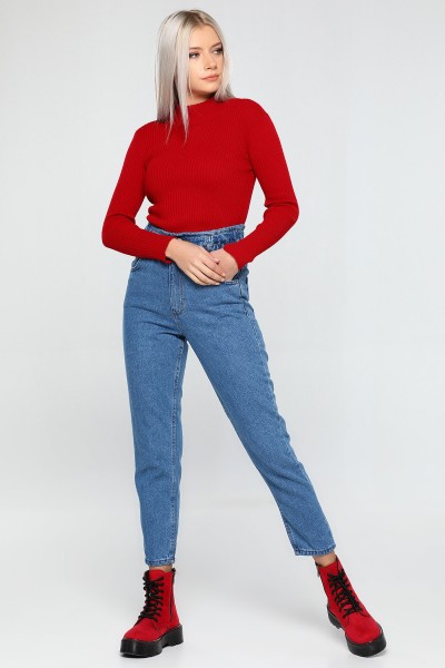 Ess Gold Solmayan Orta Kar Mavi Yüksek Bel Mom Jean Kadın Pantolon