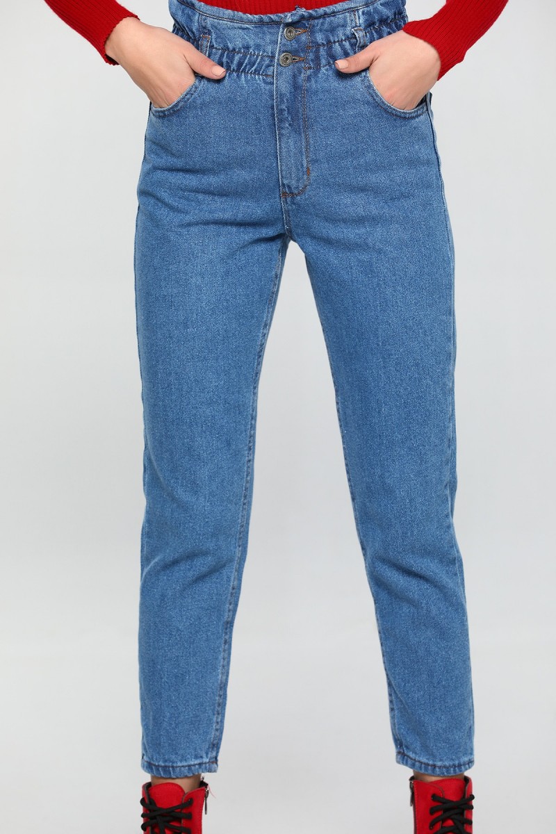 Ess Gold Solmayan Orta Kar Mavi Yüksek Bel Mom Jean Kadın Pantolon