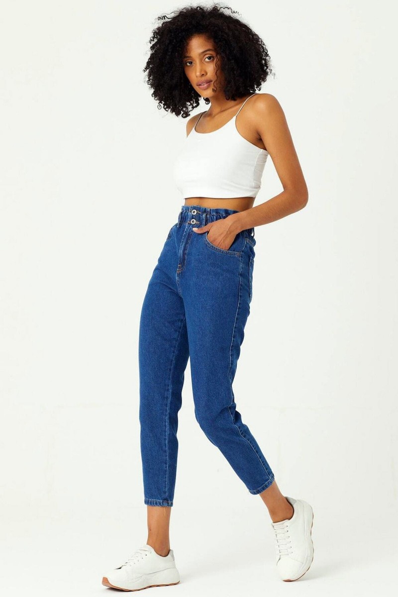 Kadın Orta Mavi Mom Jeans