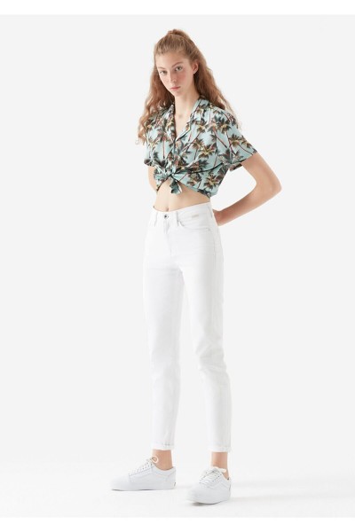 Montpellier Kadın Beyaz Tarz Yüksel Bel Bilek Boy Dar Paça Skinny Likralı Kot Pantalon