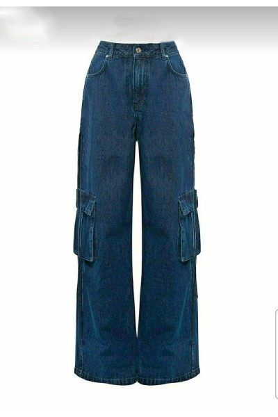 Jenny Kadın Koyu Mavi Süper Yüksek Bel Solmaz Likralı Arka Cepsiz Model Kargo Jeans