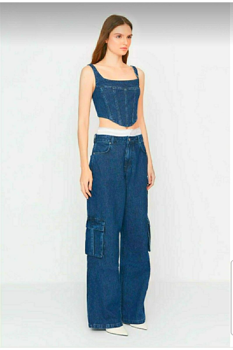 Jenny Kadın Koyu Mavi Süper Yüksek Bel Solmaz Likralı Arka Cepsiz Model Kargo Jeans Jenny Kadın Koyu Mavi Süper Yüksek Bel Solmaz Likralı Arka Cepsiz Model Kargo Jeans