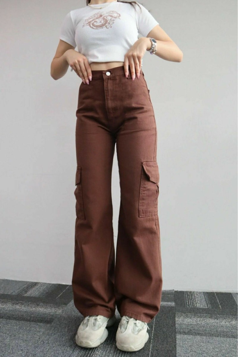 Jenny Kadın Kahverengi Süper Yüksek Bel Solmaz Likralı Arka Cepsiz Model Kargo Jeans Jenny Kadın Kahverengi Süper Yüksek Bel Solmaz Likralı Arka Cepsiz Model Kargo Jeans