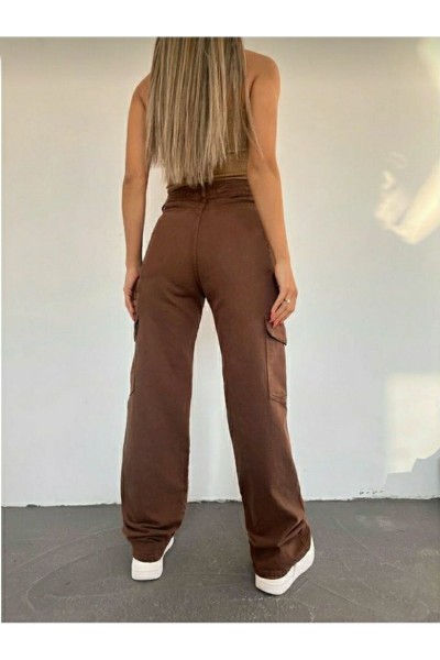 Jenny Kadın Kahverengi Süper Yüksek Bel Solmaz Likralı Arka Cepsiz Model Kargo Jeans