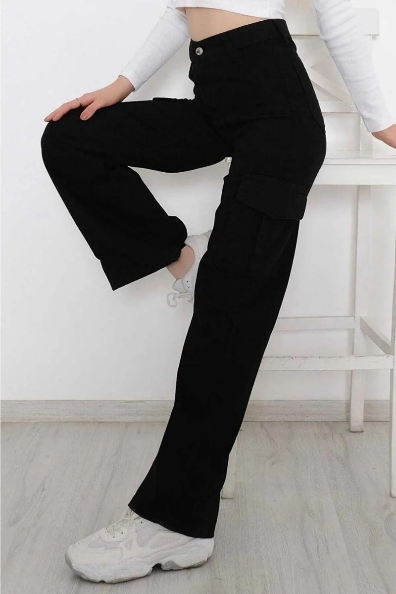 Annalisa Arka Cepsiz Model Kargo Jeans Likralı Kadın Solmaz Siyah Süper Yüksek Bel Annalisa Arka Cepsiz Model Kargo Jeans Likralı Kadın Solmaz Siyah Süper Yüksek Bel