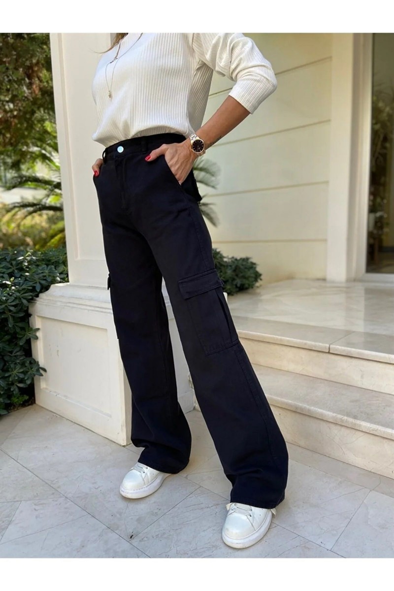 Anna Kadın Solmaz Likralı Siyah Süper Yüksek Bel Arka Cepsiz Model Kargo Jeans Anna Kadın Solmaz Likralı Siyah Süper Yüksek Bel Arka Cepsiz Model Kargo Jeans