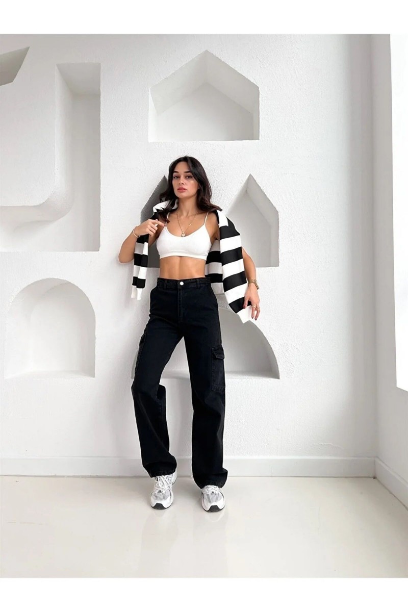 Alba Kadın Solmaz Likralı Siyah Süper Yüksek Bel Arka Cepsiz Model Kargo Jeans Alba Kadın Solmaz Likralı Siyah Süper Yüksek Bel Arka Cepsiz Model Kargo Jeans