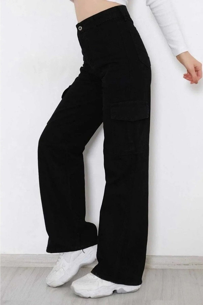 Annalisa Arka Cepsiz Model Kargo Jeans Likralı Kadın Solmaz Siyah Süper Yüksek Bel Annalisa Arka Cepsiz Model Kargo Jeans Likralı Kadın Solmaz Siyah Süper Yüksek Bel
