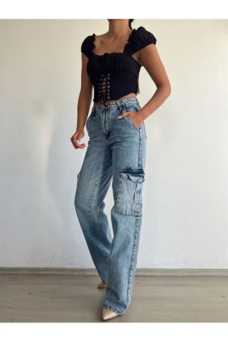 Luis Kadın Likralı Orta Kar Yıkama Süper Yüksek Bel Arka Cepsiz Model Kargo Jeans Luis Kadın Likralı Orta Kar Yıkama Süper Yüksek Bel Arka Cepsiz Model Kargo Jeans
