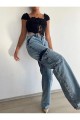 Luis Kadın Likralı Orta Kar Yıkama Süper Yüksek Bel Arka Cepsiz Model Kargo Jeans Luis Kadın Likralı Orta Kar Yıkama Süper Yüksek Bel Arka Cepsiz Model Kargo Jeans