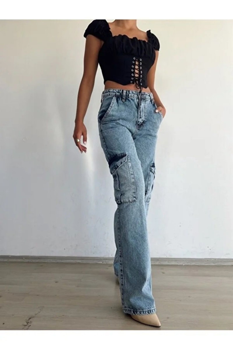 Luis Kadın Likralı Orta Kar Yıkama Süper Yüksek Bel Arka Cepsiz Model Kargo Jeans Luis Kadın Likralı Orta Kar Yıkama Süper Yüksek Bel Arka Cepsiz Model Kargo Jeans