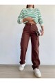 Clara Kahverengi Süper Yüksek Bel Kadın Likralı Arka Cepsiz Model Kargo Jeans Clara Kahverengi Süper Yüksek Bel Kadın Likralı Arka Cepsiz Model Kargo Jeans