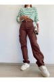 Clara Kahverengi Süper Yüksek Bel Kadın Likralı Arka Cepsiz Model Kargo Jeans Clara Kahverengi Süper Yüksek Bel Kadın Likralı Arka Cepsiz Model Kargo Jeans