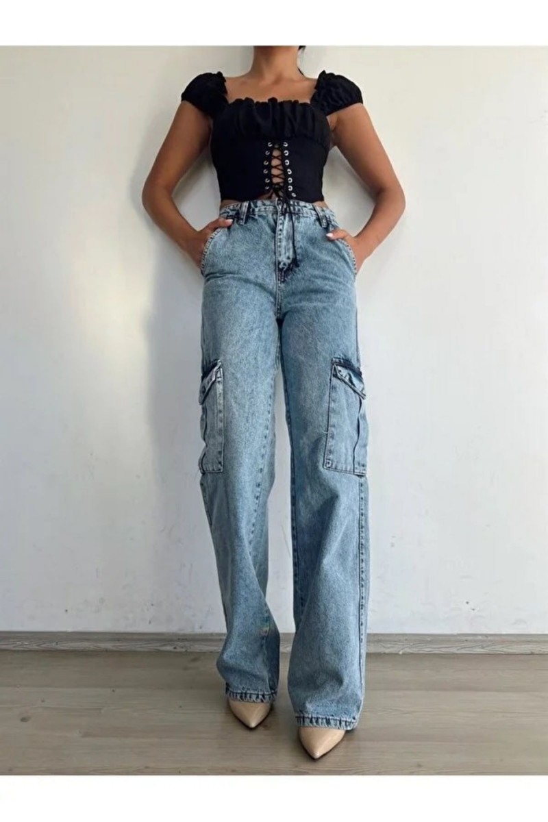 Luis Kadın Likralı Orta Kar Yıkama Süper Yüksek Bel Arka Cepsiz Model Kargo Jeans Luis Kadın Likralı Orta Kar Yıkama Süper Yüksek Bel Arka Cepsiz Model Kargo Jeans