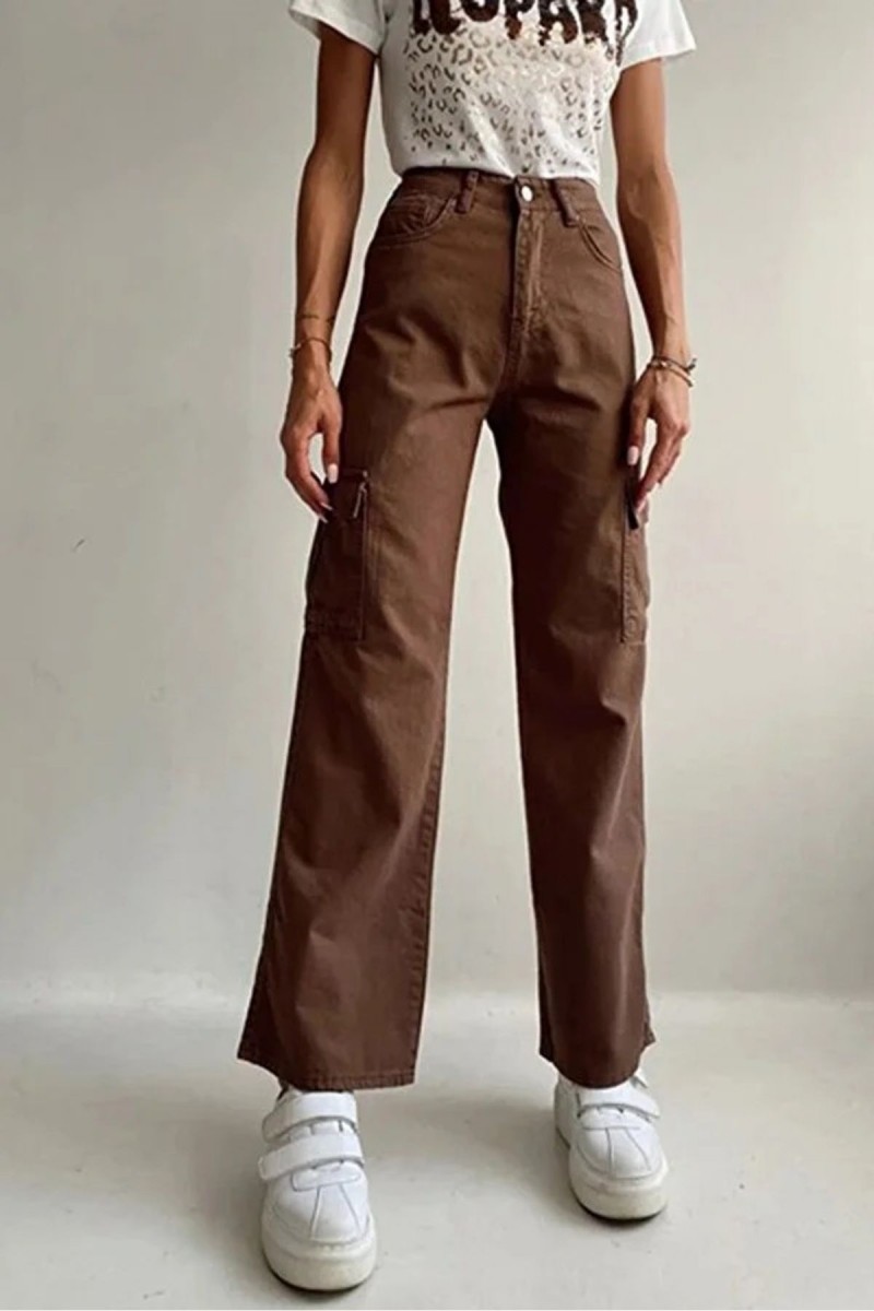 Sophie Kadın Likralı Kahverengi Süper Yüksek Bel Arka Cepsiz Model Kargo Jeans Sophie Kadın Likralı Kahverengi Süper Yüksek Bel Arka Cepsiz Model Kargo Jeans