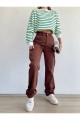 Clara Kahverengi Süper Yüksek Bel Kadın Likralı Arka Cepsiz Model Kargo Jeans Clara Kahverengi Süper Yüksek Bel Kadın Likralı Arka Cepsiz Model Kargo Jeans