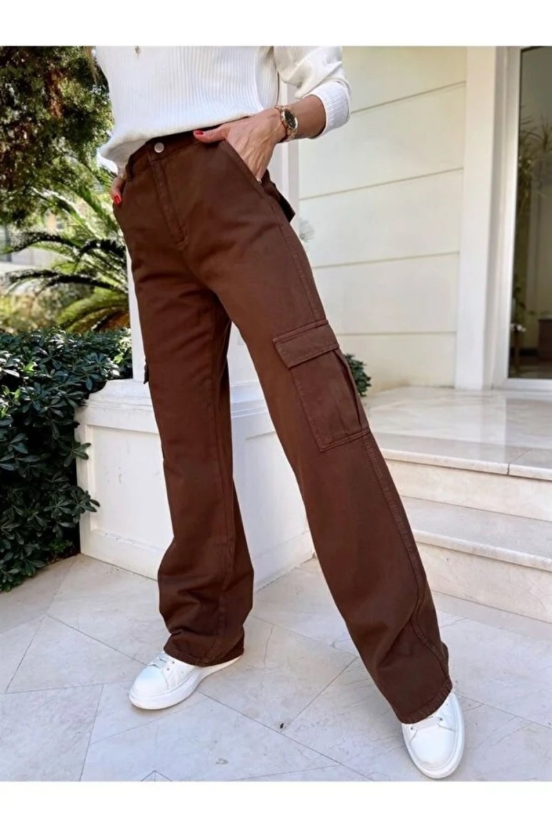 Brigette Kahverengi Süper Yüksek Bel Kadın Likralı Arka Cepsiz Model Kargo Jeans Brigette Kahverengi Süper Yüksek Bel Kadın Likralı Arka Cepsiz Model Kargo Jeans