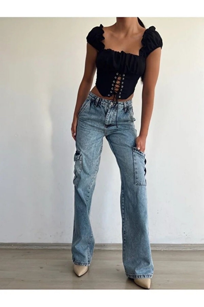 Luis Kadın Likralı Orta Kar Yıkama Süper Yüksek Bel Arka Cepsiz Model Kargo Jeans Luis Kadın Likralı Orta Kar Yıkama Süper Yüksek Bel Arka Cepsiz Model Kargo Jeans