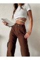 Brigette Kahverengi Süper Yüksek Bel Kadın Likralı Arka Cepsiz Model Kargo Jeans Brigette Kahverengi Süper Yüksek Bel Kadın Likralı Arka Cepsiz Model Kargo Jeans