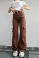 Maura Kahverengi Süper Yüksek Bel Kadın Likralı Arka Cepsiz Model Kargo Jeans Maura Kahverengi Süper Yüksek Bel Kadın Likralı Arka Cepsiz Model Kargo Jeans
