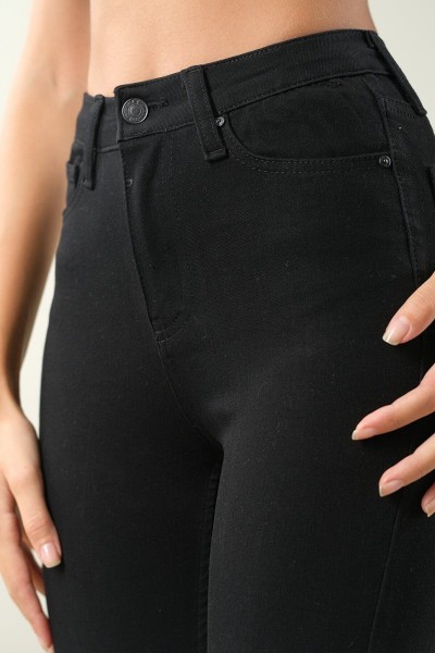 Likralı Dar Paça Skinny Siyah Kadın Bilek Boy Yüksel Bel Kot Pantalon