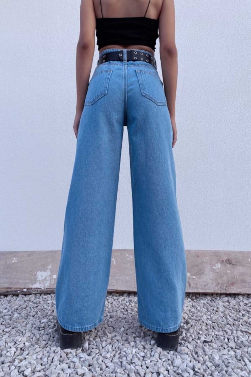Kadın Tatlı Mavi Extra Yüksek Bel Salaş Paça Denim Kot Pantolon Kadın Tatlı Mavi Extra Yüksek Bel Salaş Paça Denim Kot Pantolon