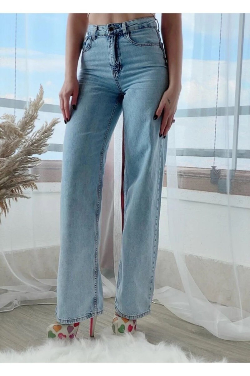 Anna Kadın Buz Kar Yıkama Extra Yüksek Bel Salaş Paça Denim Kot Pantolon Anna Kadın Buz Kar Yıkama Extra Yüksek Bel Salaş Paça Denim Kot Pantolon