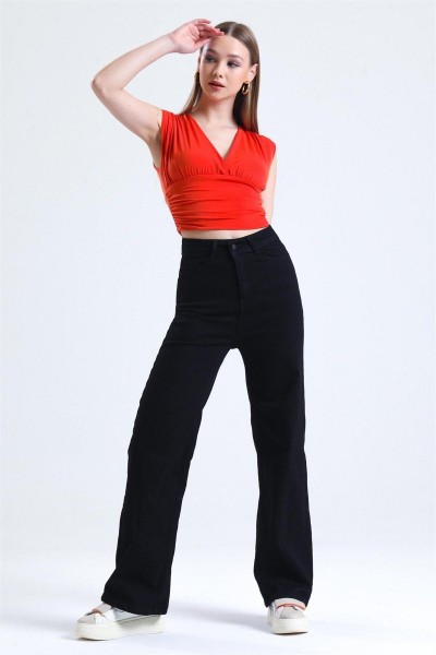 Freesia Süper Yüksek A.c.a.i.p S.o.l.m.a.z Siyah Salaş Jeans Palazzo Pantolon