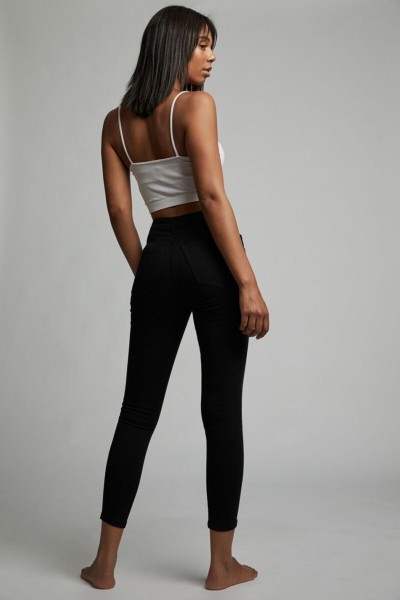 Likralı Dar Paça Skinny Siyah Kadın Bilek Boy Yüksel Bel Kot Pantalon