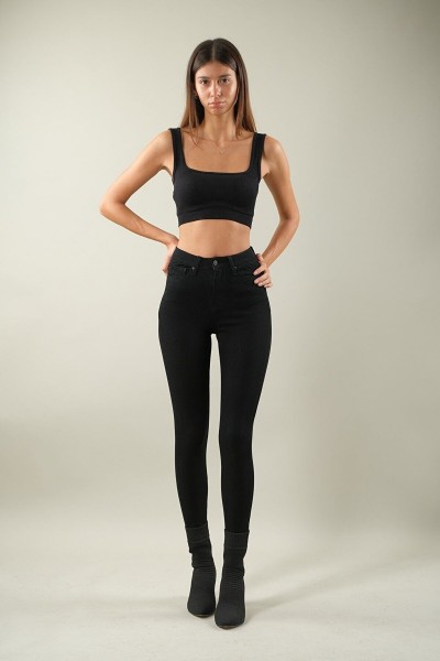 Likralı Dar Paça Skinny Siyah Kadın Bilek Boy Yüksel Bel Kot Pantalon