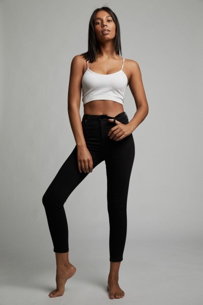 Likralı Dar Paça Skinny Siyah Kadın Bilek Boy Yüksel Bel Kot Pantalon