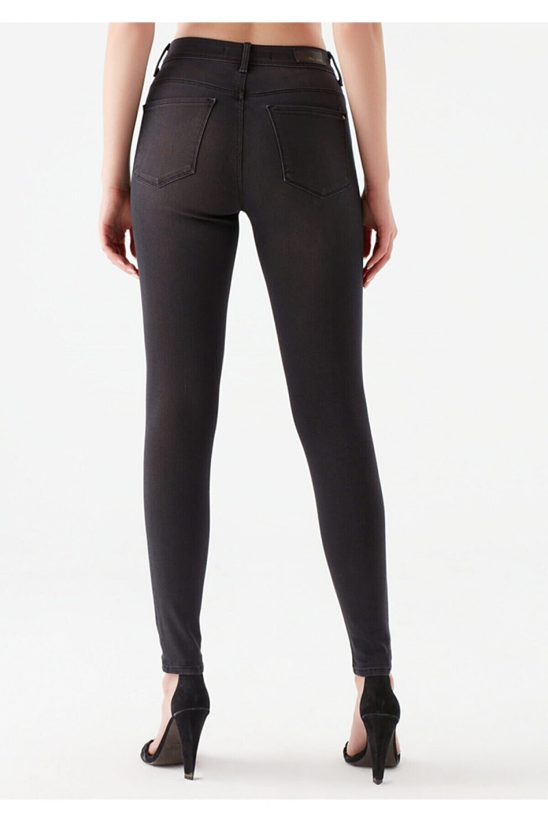 Siyah Kadın Bilek Boy Likralı Dar Paça Skinny Yüksel Bel Kot Pantalon
