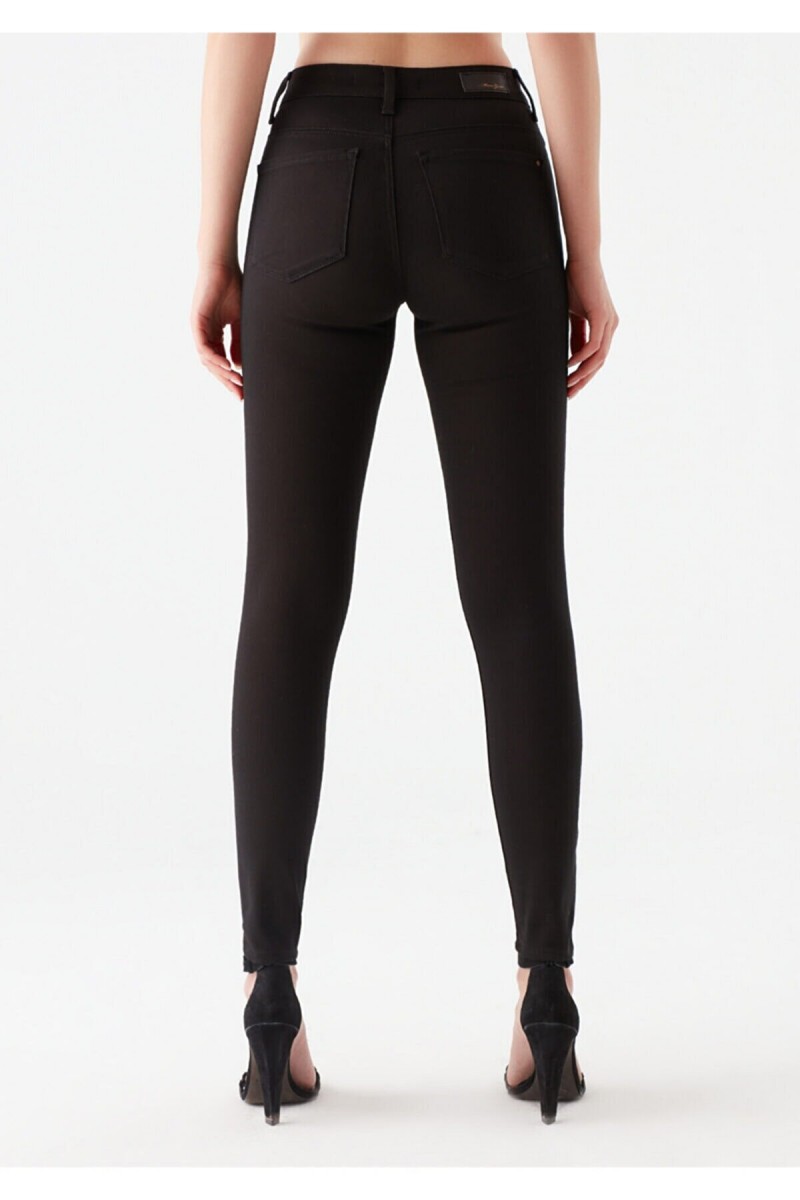 Likralı Dar Paça Skinny Siyah Kadın Bilek Boy Yüksel Bel Kot Pantalon