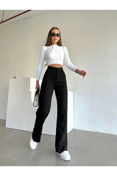 Eleanor Siyah Extra Yüksek Bel Salaş Paça Denim Kadın Kot Pantolon