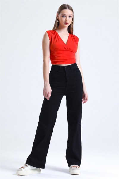 Freesia Süper Yüksek A.c.a.i.p S.o.l.m.a.z Siyah Salaş Jeans Palazzo Pantolon