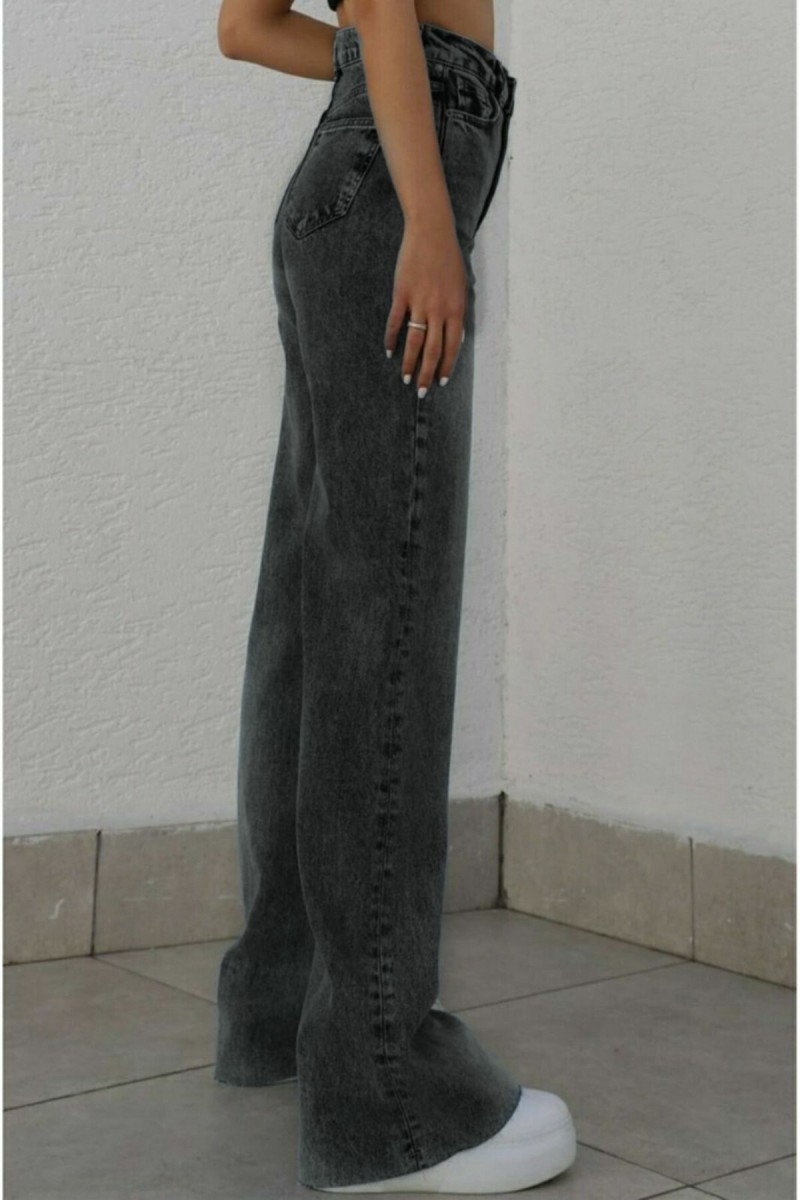 Kadın Füme Kar Yıkama Extra Yüksek Bel Salaş Paça Denim Kot Jean