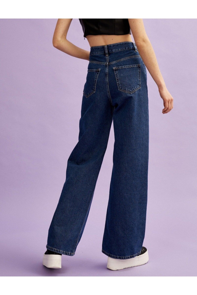 Extra Yüksek Bel Salaş Paça Kadın Koyu Mavi Denim Kot Pantolon Extra Yüksek Bel Salaş Paça Kadın Koyu Mavi Denim Kot Pantolon