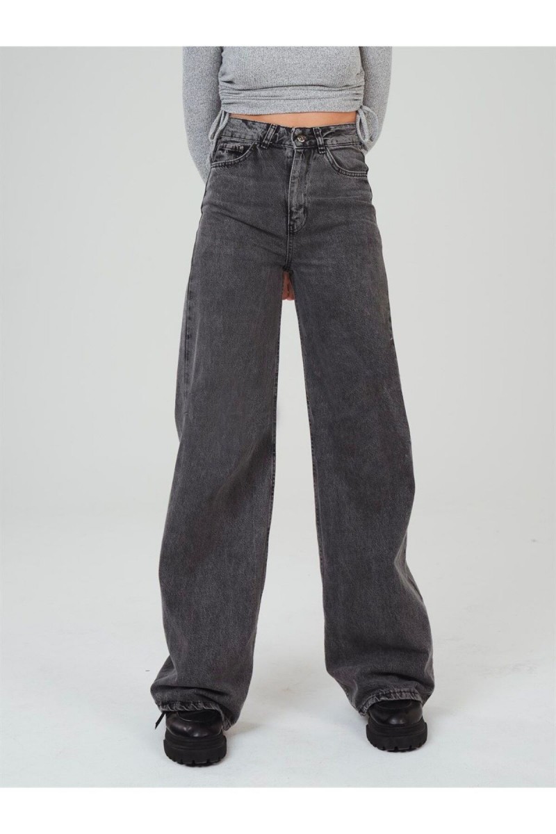 Extra Yüksek Bel Salaş Paça Kadın Füme Kar Yıkama Denim Kot Pantolon Extra Yüksek Bel Salaş Paça Kadın Füme Kar Yıkama Denim Kot Pantolon
