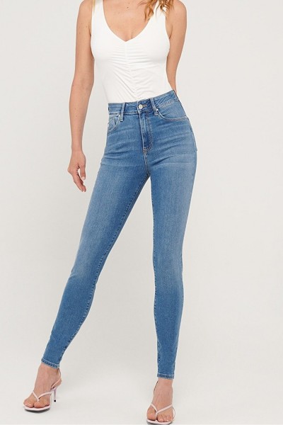 Buz Mavi Bıyıklı Skinny Jean Kadın Bilek Boy Yüksel Bel Kot Pantalon