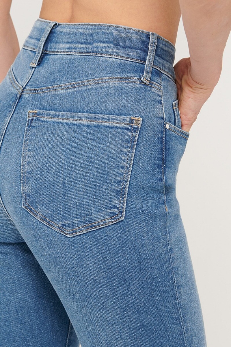 Buz Mavi Bıyıklı Skinny Jean Kadın Bilek Boy Yüksel Bel Kot Pantalon